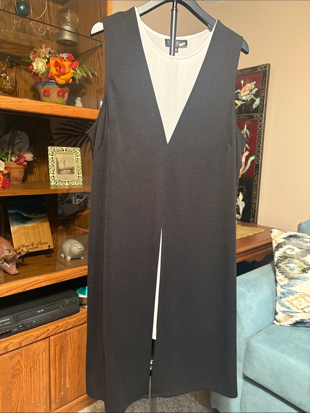 Eloquii Black Midi Dress with White Inset
